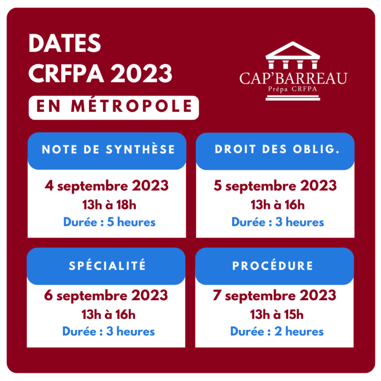 dates crfpa 2023 dom tom Cap'Barreau Prépa CRFPA